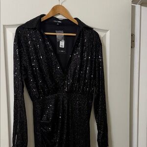 Fashion Nova Black Sequin Long Sleeve Dress